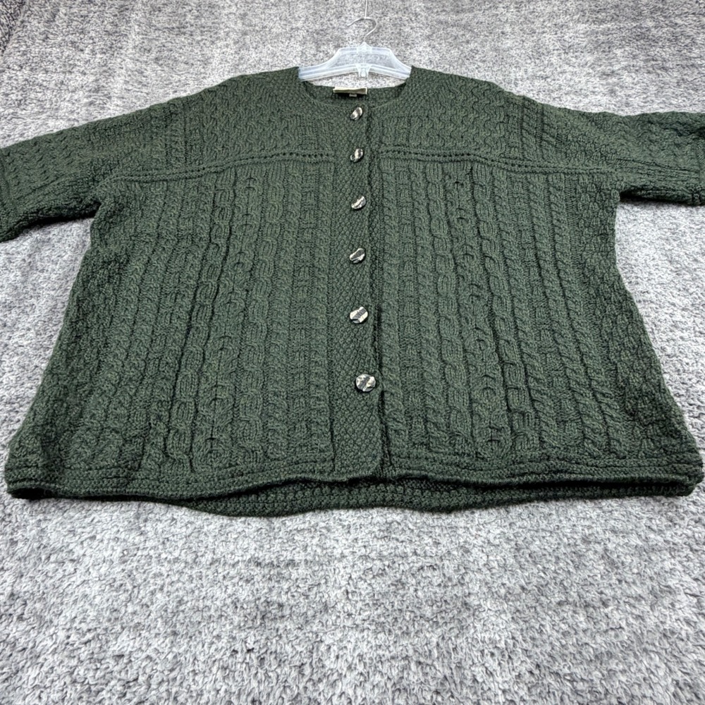 Vtg Connemara Knitwear Women's XL Green Merino Wool Cardigan Sweater Cable Knit - Picture 10 of 16